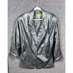 Avanti Womens Black 100% Leather Motorcycle Jacket Size Medium Button Closure